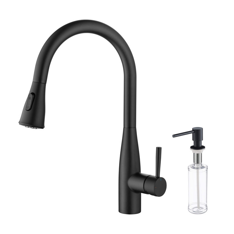 Bari-T Pull Down Single Handle Kitchen Faucet with Accessories, Matte Black