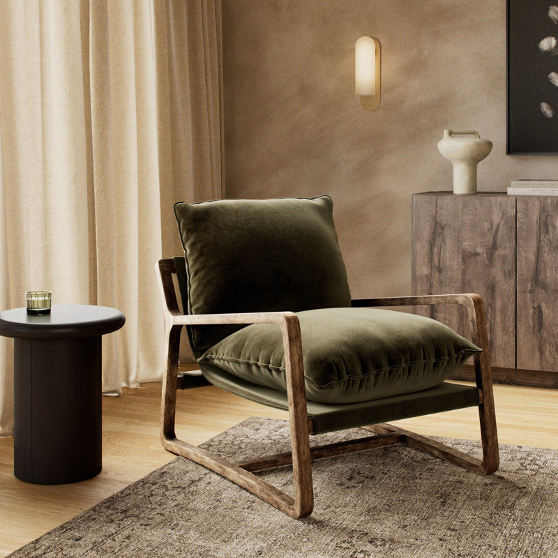 Goldberg Wooden Frame Armchair, Toasted Umber, Surrey Olive Performance Velvet