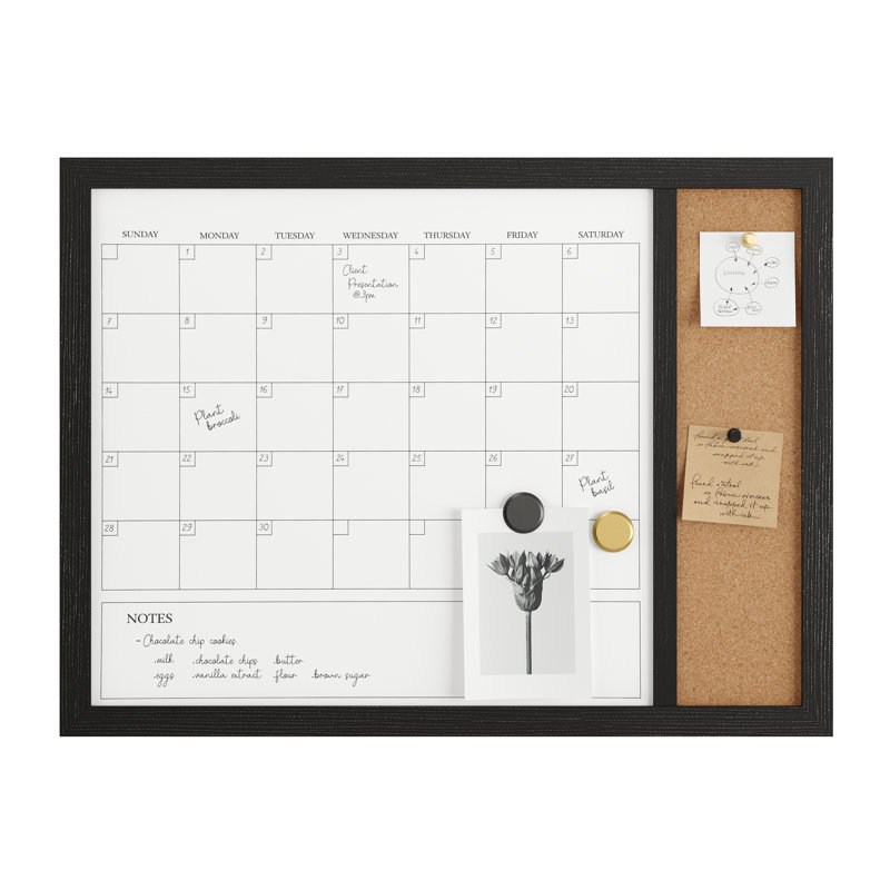 Black Woodgrain 24" x 18" Magnetic Dry Erase Calendar with Cork Board