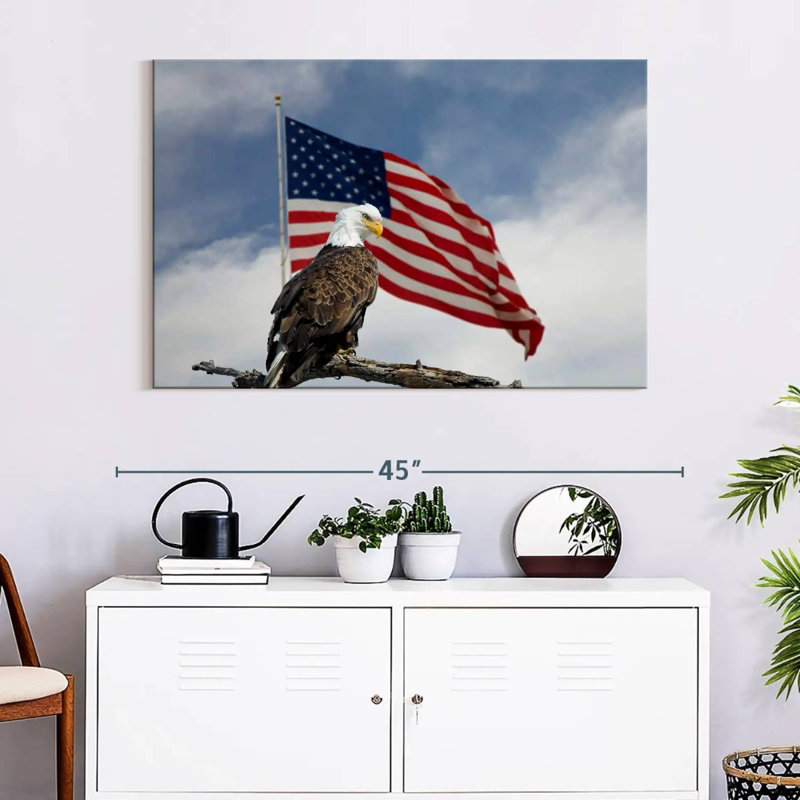 Brampt Perched Eagle American Flag, 26" H x 39" W
