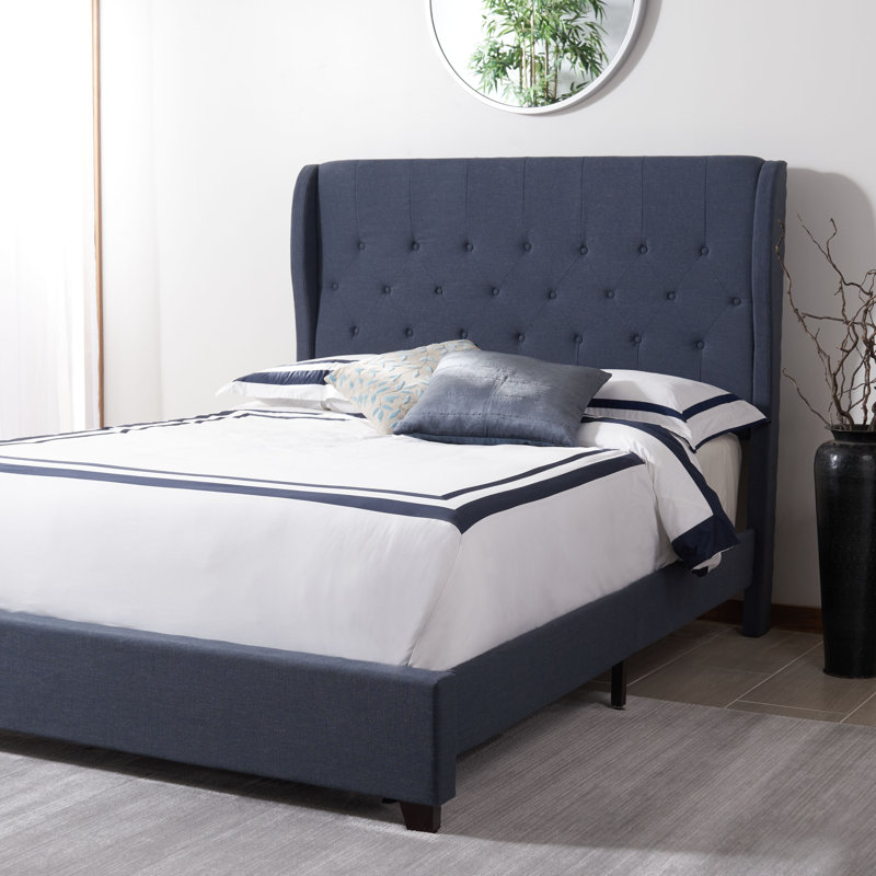 Christerfer Tufted Upholstered Low Profile Standard Bed, Full, Navy
