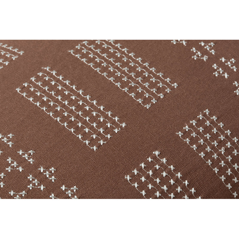 Brown Rectangular Cotton Embroidered Lumbar Pillow