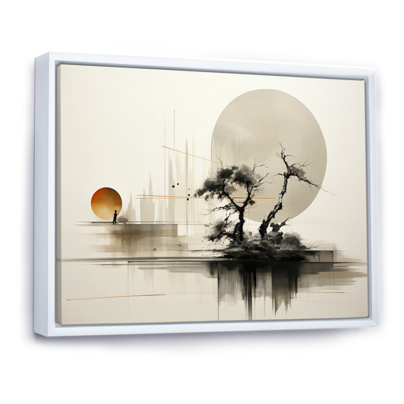 Art asiatique Sumie Zen I - art mural asiatique, H 16 po x l 32 po x P 1 po, Cadre flottant blanc