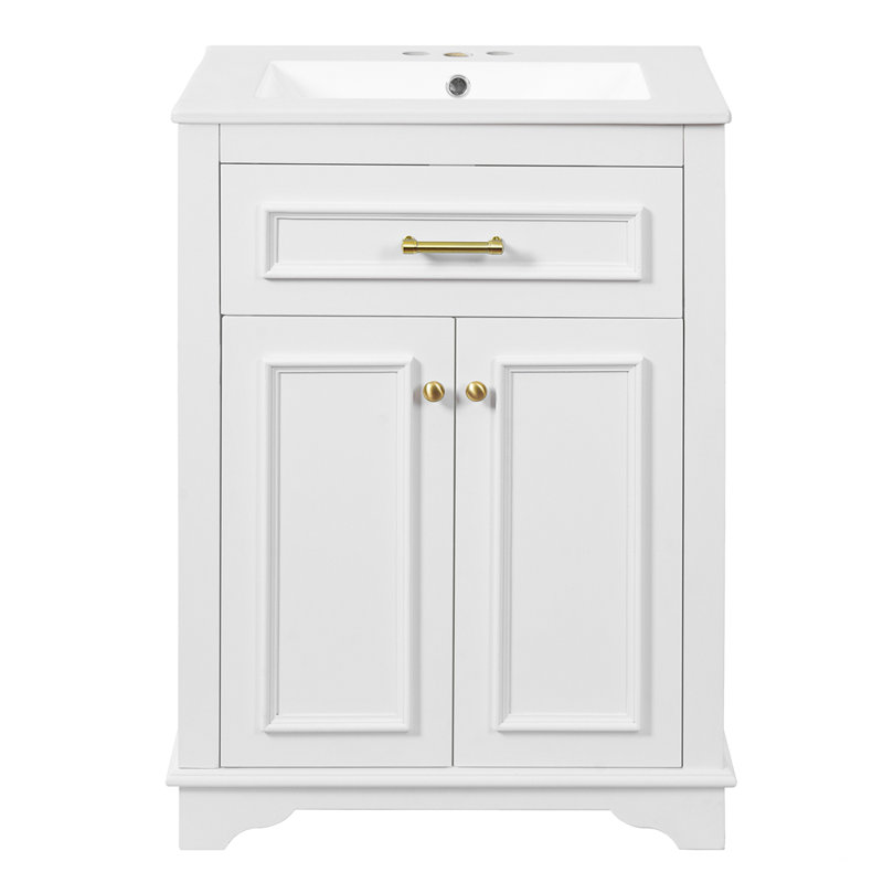 Meuble-lavabo de 24 po avec lavabo en céramique intégré et armoire de salle de bain, Blanc