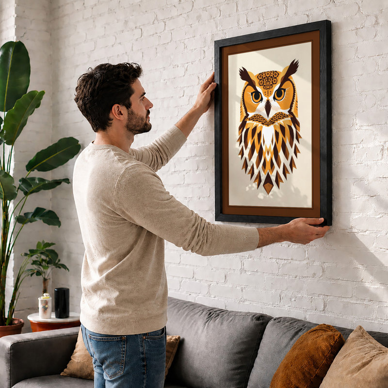 Owl Geometric - Framed Print, Unframed, A1 - 84.1 x 59.4 cm
