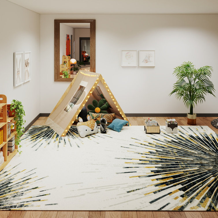 Washable Faux Wool Low Pile Abstract Print Rug Indoor&Outdoor Decor
