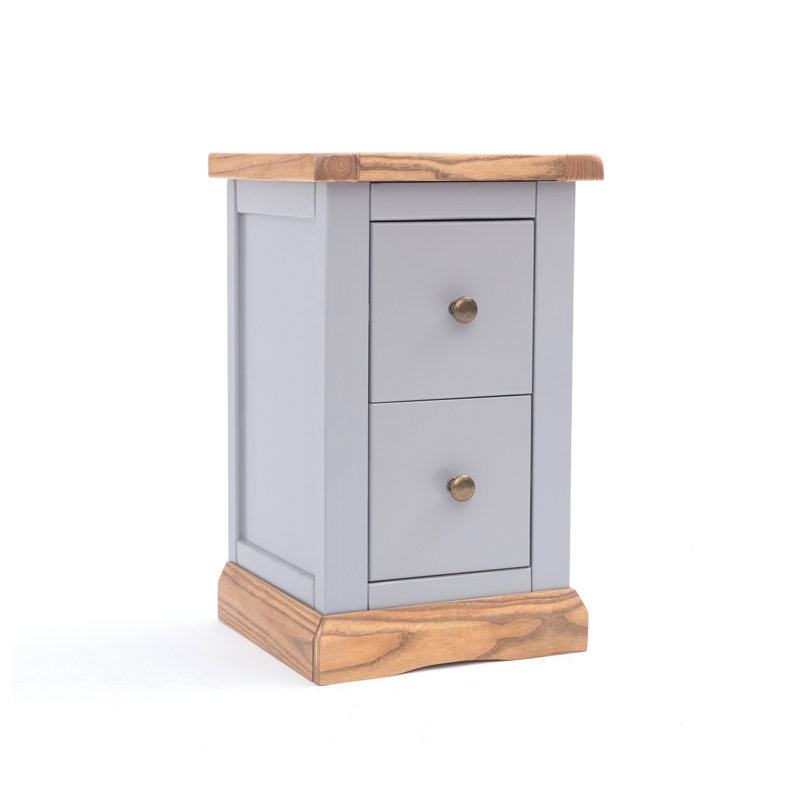 Pittsford 35cm W Solid + Manufactured Wood Bedside Table, Grey, Brass Knob