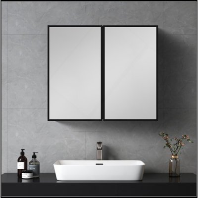 Armoire à pharmacie ou miroir encastré avec cadre en métal noir sophistiqué de 26 po x 30 po avec miroir