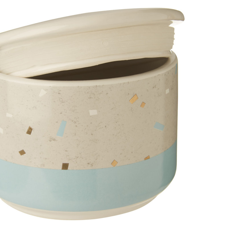 Stoneware Jar, Grey/Blue, 9" H x 11" W x 11" D