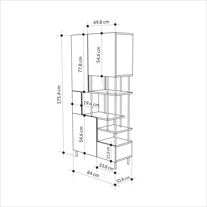Key Modern Bookcase Display Unit with Closed Cabinets and Open Shelves, Cinnamon