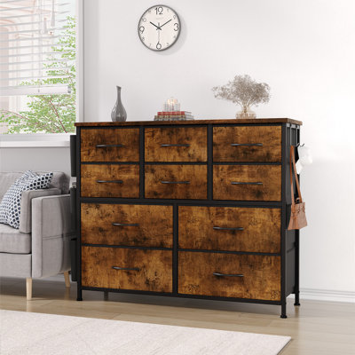 Commode en tissu grande capacité - commode à 10 tiroirs avec structure en acier robuste, plateau en bois, poches latérales - rangement moderne pour la chambre à coucher, le placard, le vestibule, le salon