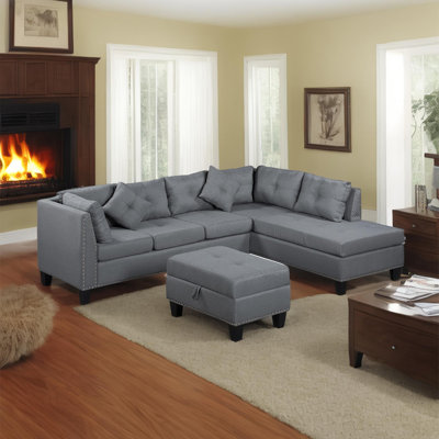 5 Seater Upholstered Sectional Sofa (Gray)