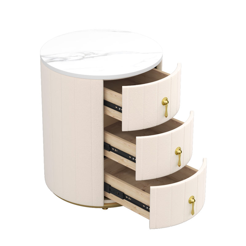 Table de chevet rembourrée à 3 tiroirs, Beige, Individuel