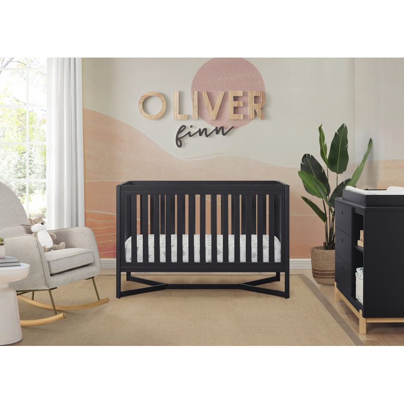 Midnight Grey 4-in-1 Convertible Baby Crib with X-Shaped Base