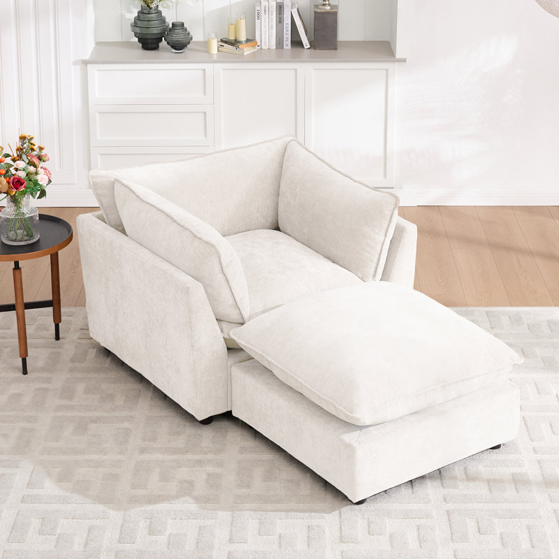 Fauteuil d'appoint avec repose-pieds 44,49 po Heffernan, Chenille blanche