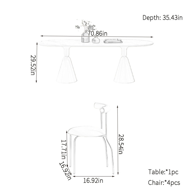Oval rock plate dining table sets, 29.52"H x 70.86"L x 35.43"W