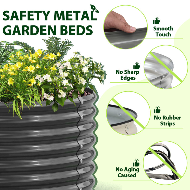Gray Metal Oval Raised Garden Bed Planter Box For Planting Vegetables Flowers Herb (96 In. L X 48 In. W X 24 In. H), Gray
