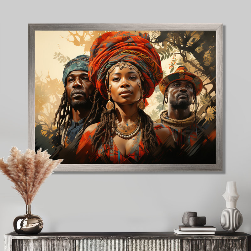 Couple africain résilient II - impression, Cadre flottant blanc, H 24 po x l 32 po x P 1 po
