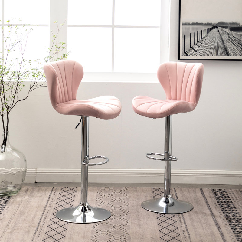 Réglable rose, 2 pièces - sièges rembourrés, pivotant à 360 degrés, réglable en hauteur, design chic avec repose-pieds pivotant et cadre modernes