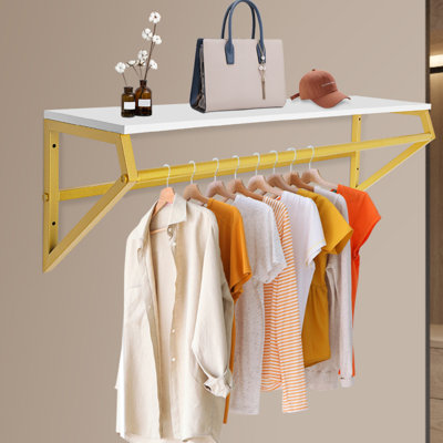 41.3" Clothes Rack with Top Shelf, Industrial Pipe Wall Mounted Clothes Rack, Space Saving Display Clothes Rack, Versatile and Removable Clothes Rod
