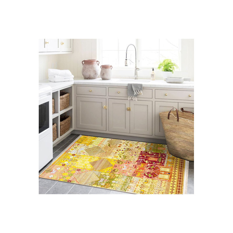 Tapis vintage lavable à la machine à motif de fleurs et d'animaux de la collection Barcelona