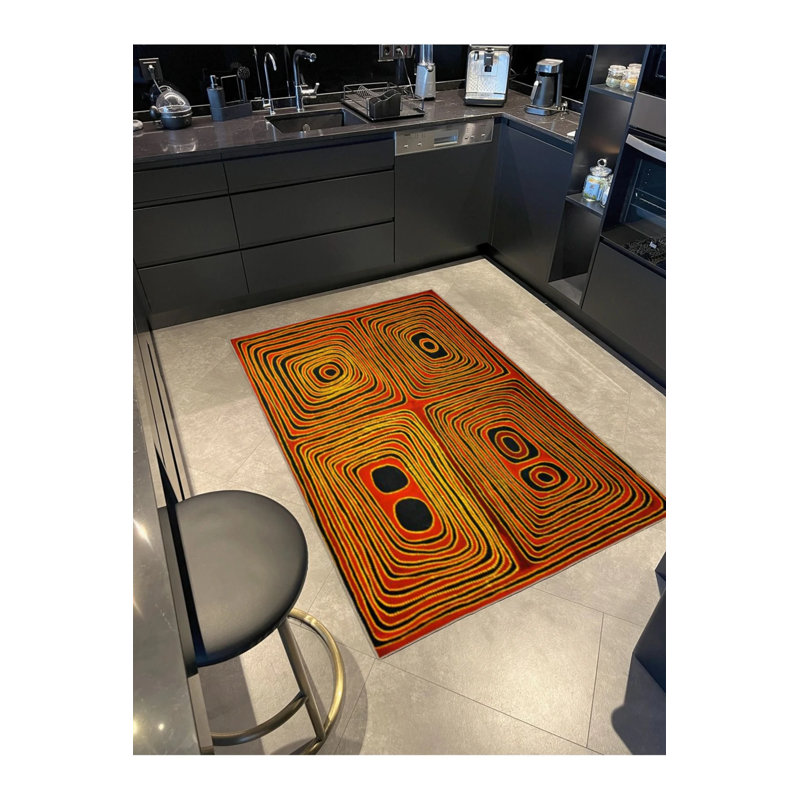 Tapis lavable décoratif à carreaux de couleur trapèze orange, Rectangle de 5 pi x 8 pi