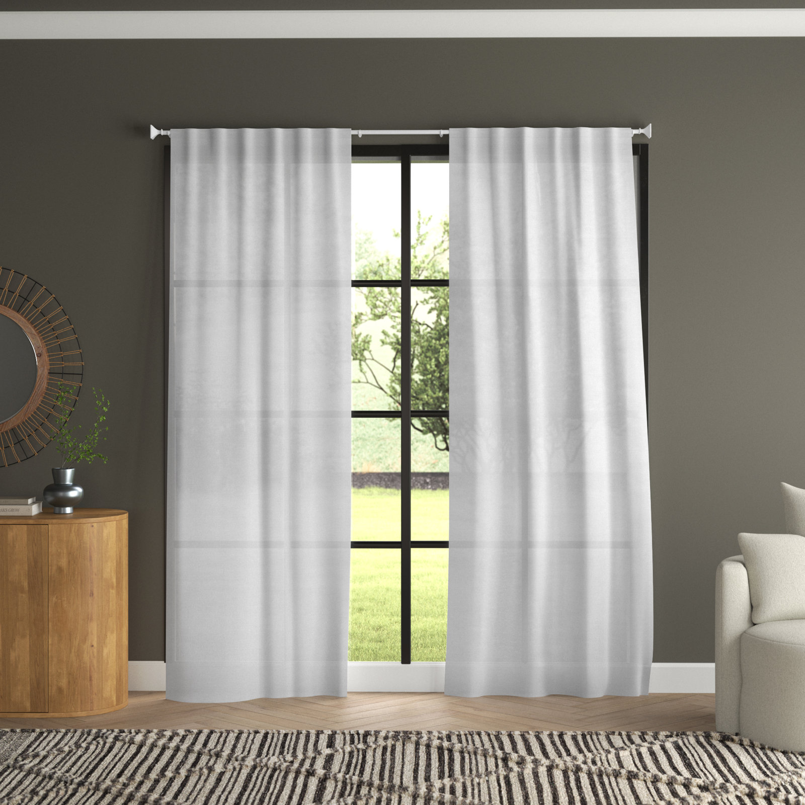 Solano Semi-Sheer Linen Curtain Panel, Beige, 50" W x 96" L