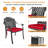 5-Piece 35.43-inch Round Table Cast Aluminum Outdoor Dining Set with Umbrella Hole and Red Cushions