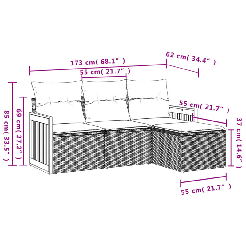 Ensemble de canapé de jardin Vidaxl, Noir