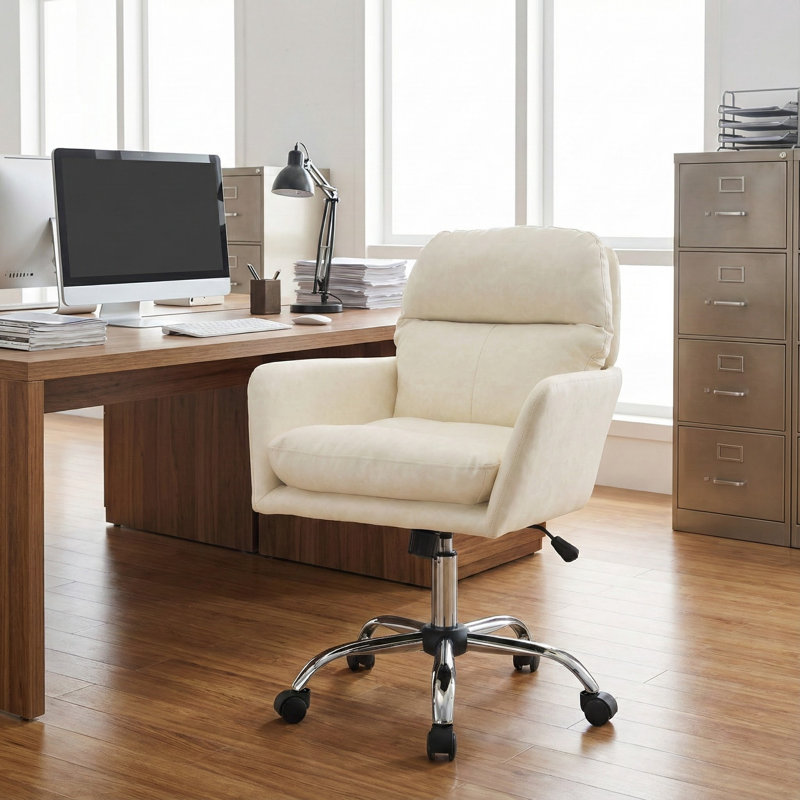 Faux Leather Home Office Chair Adjustable Swivel Desk Chair, Beige
