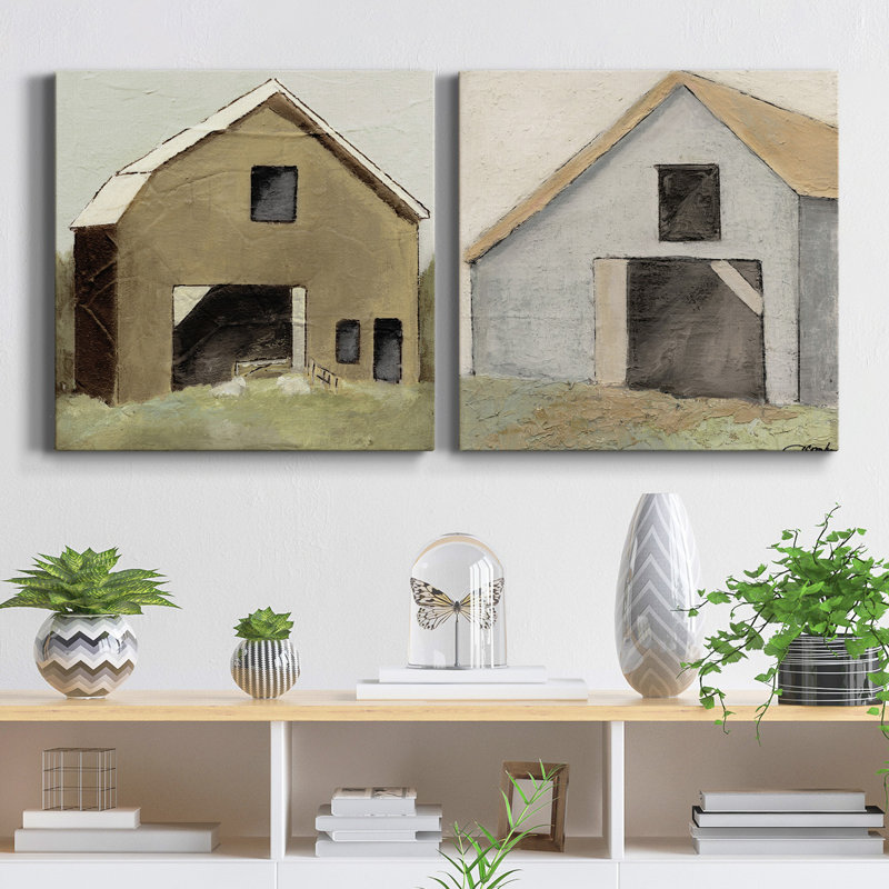À la ferme III - ensemble de 2 reproductions d'art sur toile tendue, H 16 po x l 32 po x P 1 po