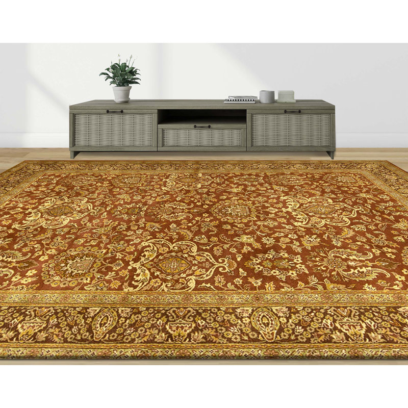 Tapis rouille et brun noué à la main de haute qualité