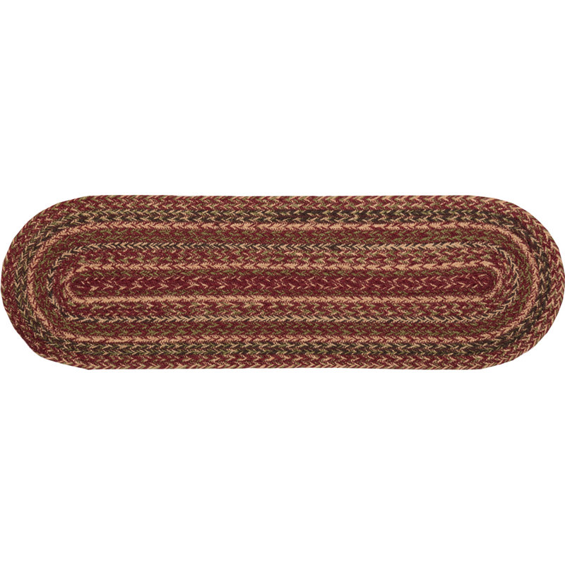 Tapis d'escalier Patrick Bourgogne / vert olive / naturel, Oval 8,5 po x 2 pi 3 po