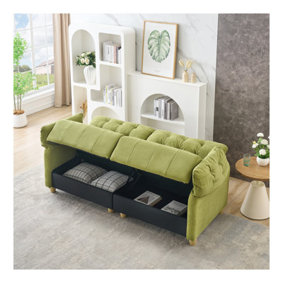 French retro cloud fabric double-seat style straight-line sofa for the living room.