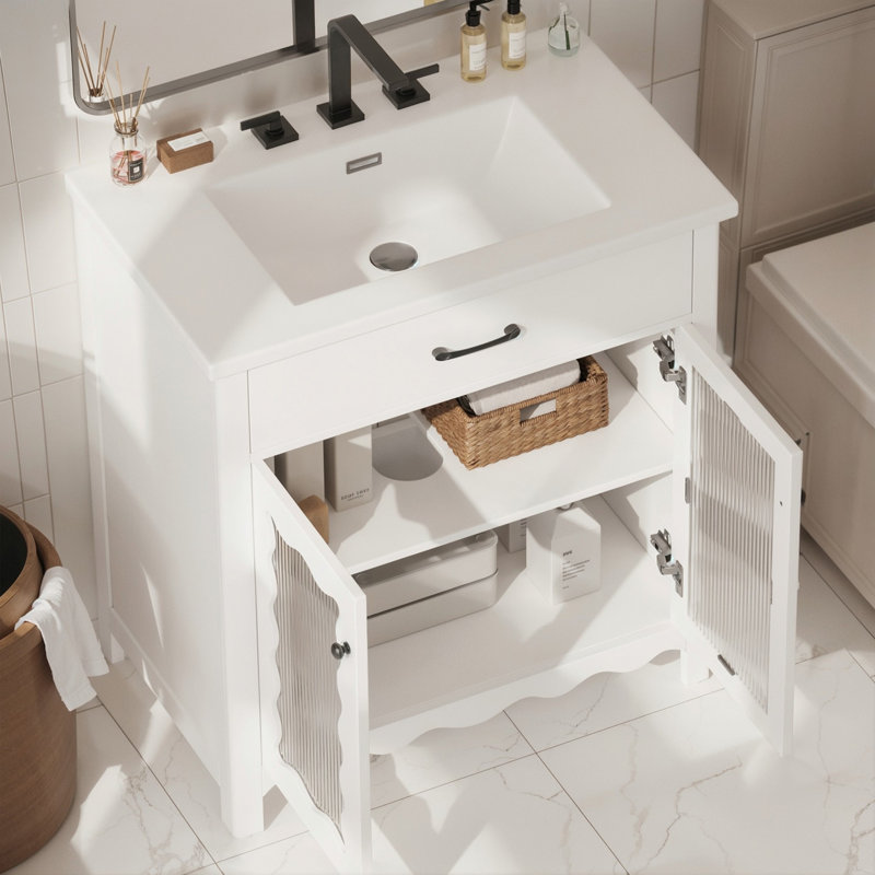 Meuble-lavabo 31 po avec verre trempé, Blanc