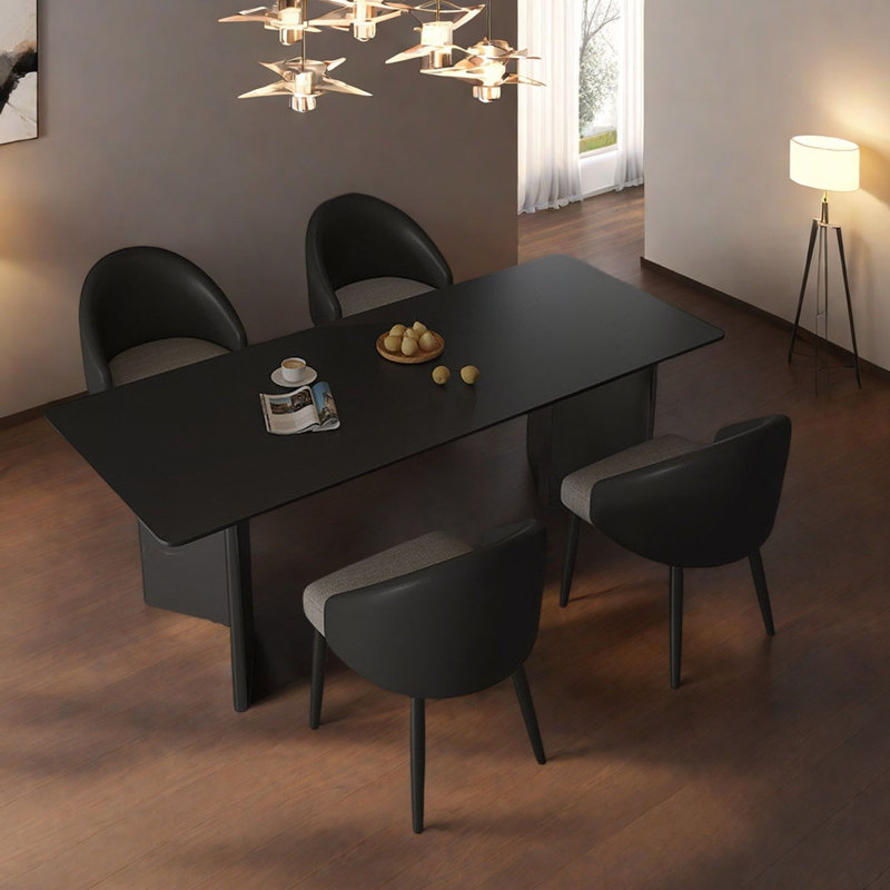 Table de salle à manger moderne en marbre noir, H 29,5 po x L 63 po x l 31,5 po