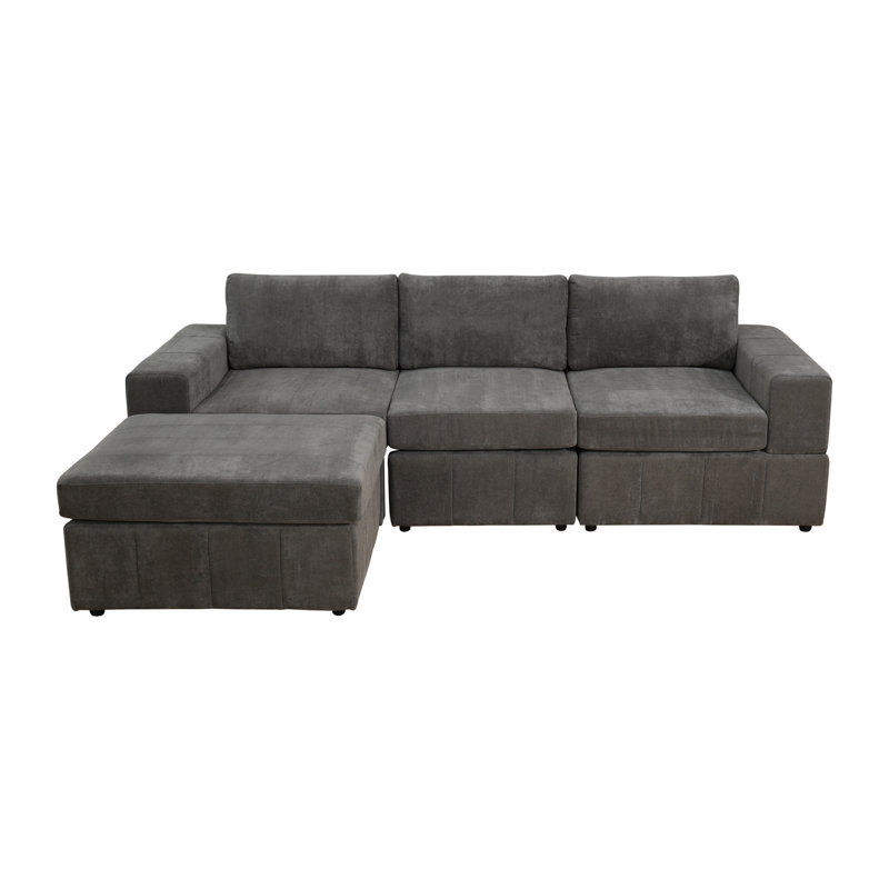 Canapé modulaire réversible en tissu de qualité supérieure avec repose-pieds, Microfibre/microsuède gris
