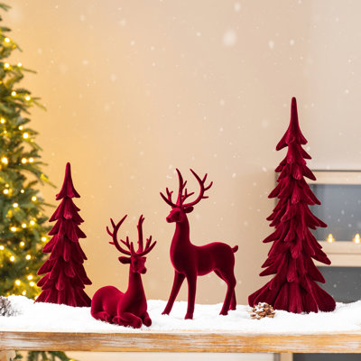 17.25" H Christmas Reindeer Statues Polyresin Tabletop Decor