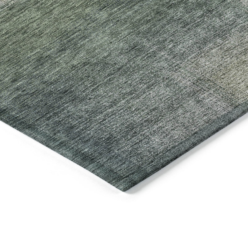 Tapis extérieur lavable abstrait vert olive et gris 3 pi x 5 pi