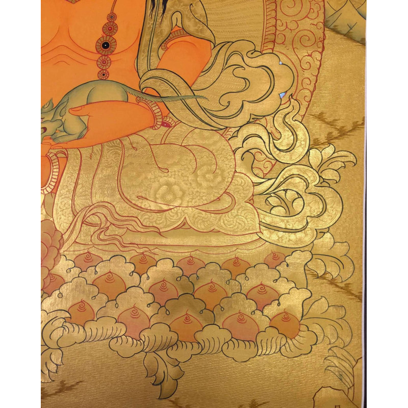 Dzambala (Thangka sans brocart) | Or pur 24 carats, gouache et acrylique sur toile de coton