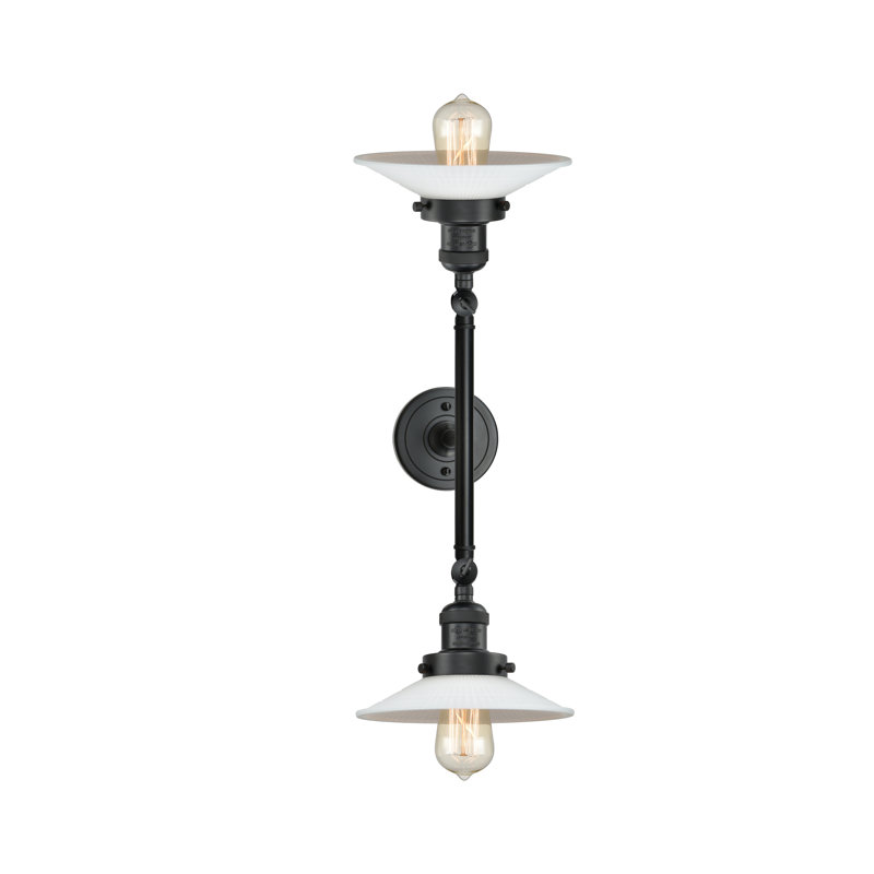 Miramontes Armed Sconce, Matte Black, Matte White Halophane, 60 Watt Vintage Incandescent Bulb