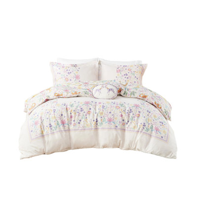 Cotton Duvet Cover With Vibrant Jungle And Floral Motifs Multicolor Reversible Bedding Animal For