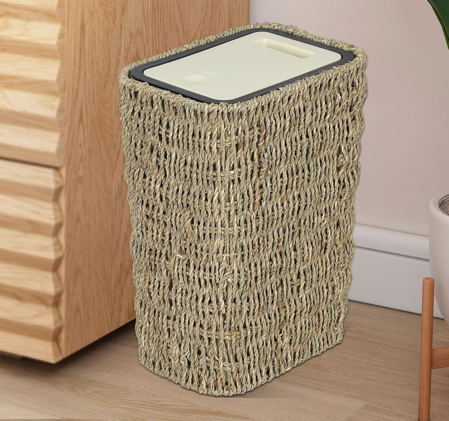 Novobey Boho Trash Can with Lid for Bathroom,3 Gallon Small Rattan ...