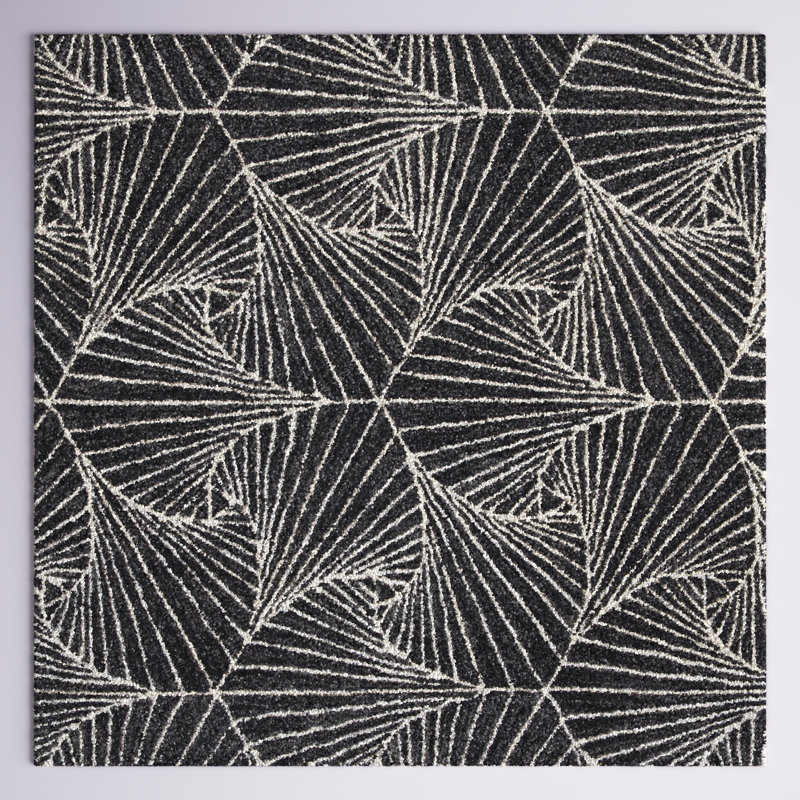 Brindy Hand Tufted Wool/Cotton Geometric Rug in Charcoal/Ivory, Square 5'