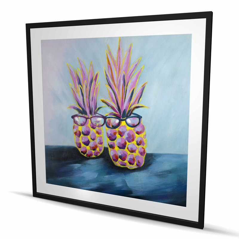 Funny Pineapples with Sunglasses - Kitchen Pink Framed Print