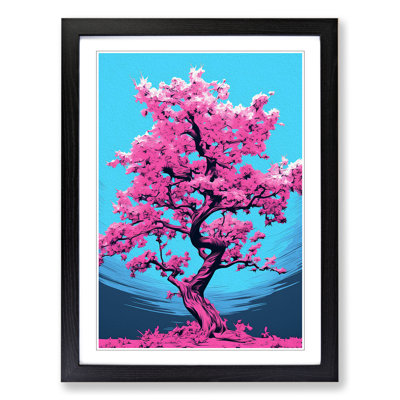 Cherry Blossom Tree Pop No.3 - Single Picture Frame Print on Wood
