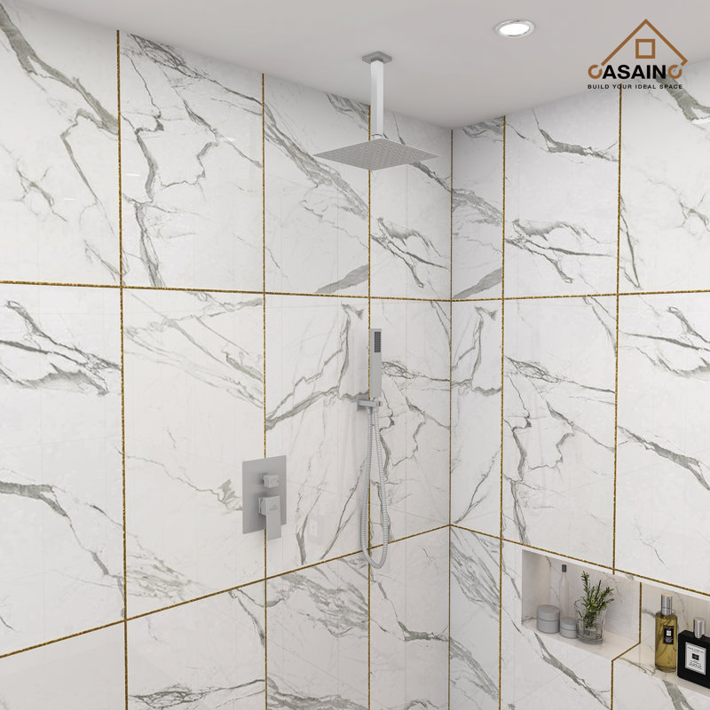 Brushed Nickel Dual Ceiling Mount Rain Shower System with Handheld