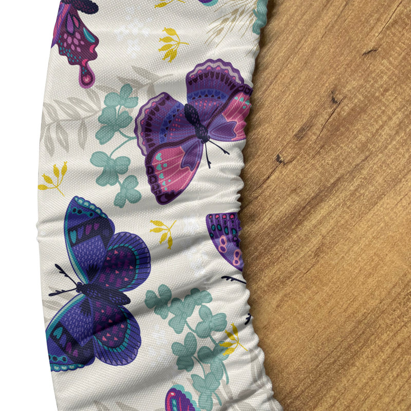 Ambesonne Butterfly Fitted Round Tablecloth Eggshell and Multicolor, 51.97" Round