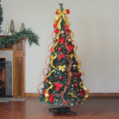 6' Pre-Lit Gold and Red Pre-Decorated Pop-Up Artificial Christmas Tree Clear Lights