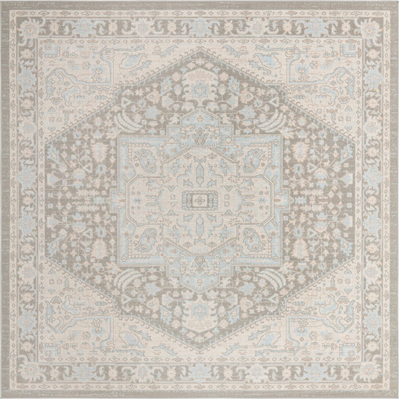Tapis traditionnel Matthei couleur pierre / gris, Carré 8 pi
